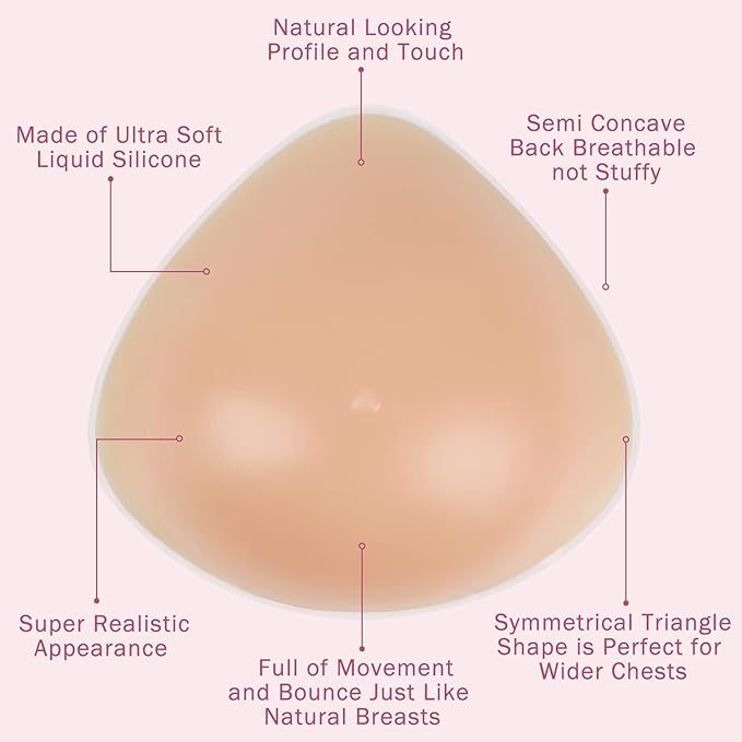 IVITA One Piece Triangle Shape Silicone Breast Forms for Mastectomy Prosthesis Chest Bra Pad Enhancers